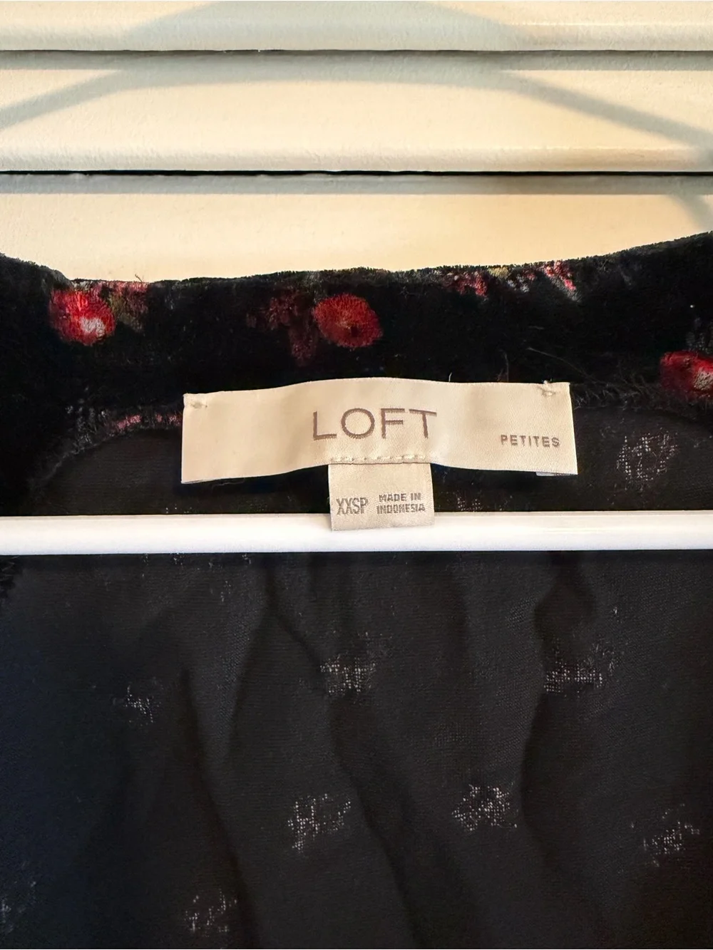 LOFT Black Velvet Puff-Sleeve Rose Print Top